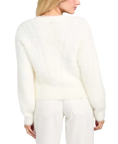Guess Kinako Pearly Button Fuzzy Cardigan In White