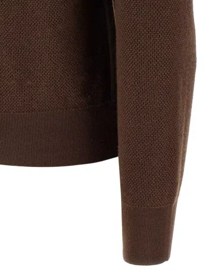 Zegna Cashmere Jacquard Long Sleeve Polo In Brown