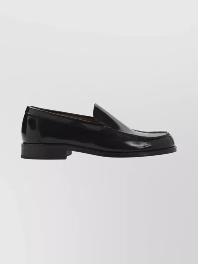 Lemaire Polished Black Calf Leather Loafers With Tonal Stitching In Black