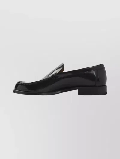 Lemaire Polished Black Calf Leather Loafers With Tonal Stitching In Black