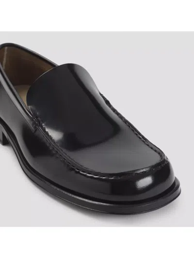 Lemaire Polished Black Calf Leather Loafers With Tonal Stitching In Black