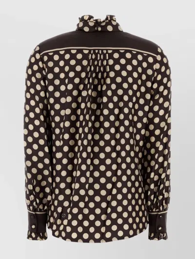 Valentino Twill Shirt With Bow And Ruffled Collar In Brown