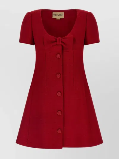 Valentino Bow Detail Dress Scoop Neckline In Red