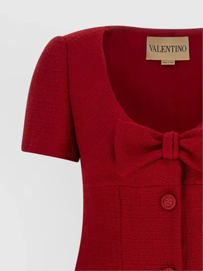 Valentino Bow Detail Dress Scoop Neckline In Red