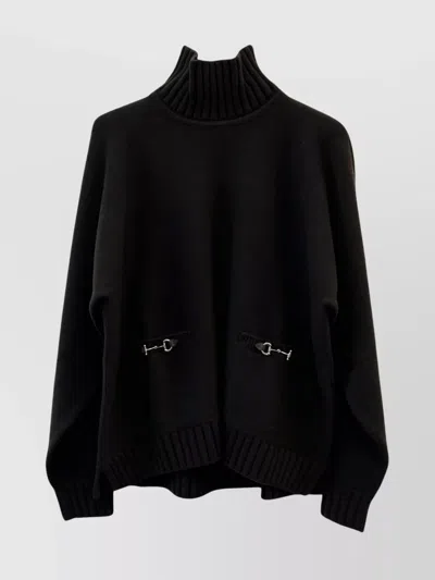 Gucci Wool And Cashmere Turtleneck Sweater With Horsebit In Black