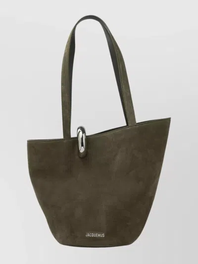 Jacquemus Dual Handle Suede Shoulder Bag In Green