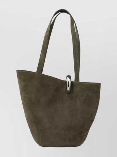 Jacquemus Dual Handle Suede Shoulder Bag In Green