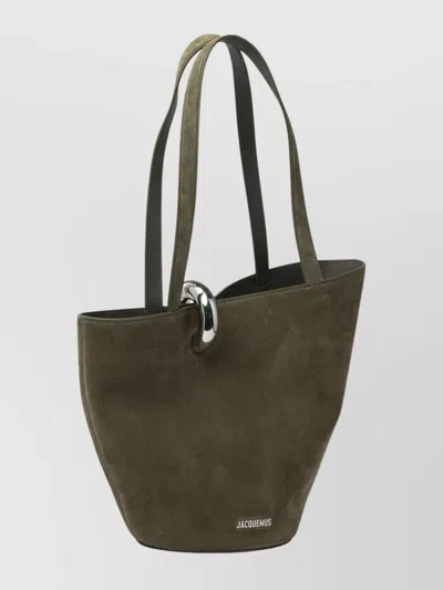 Jacquemus Dual Handle Suede Shoulder Bag In Green