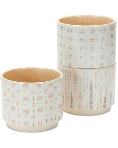 Melrose International Set Of 3 Blush Patterned Stacking Pot In White