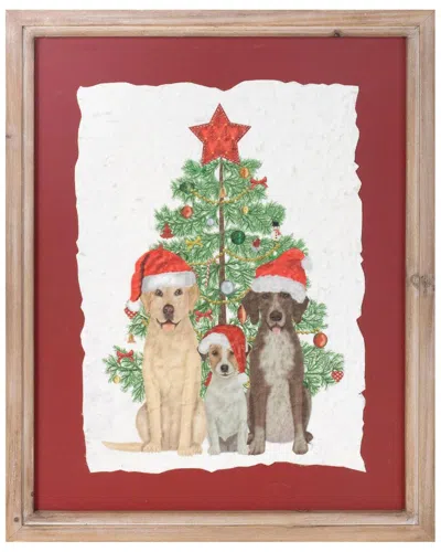 Melrose International Framed Holiday Dogs & Christmas Tree Print In Red