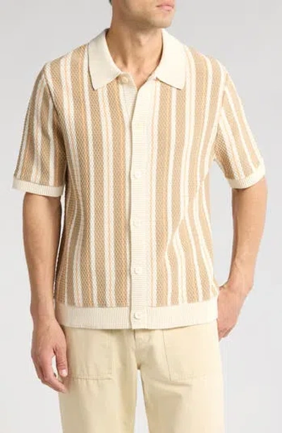 Nn07 Jackie 6636 Stripe Short Sleeve Organic Cotton Cardigan In Nude