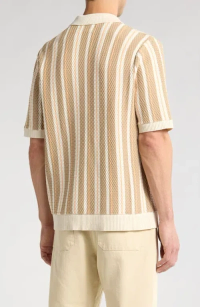 Nn07 Jackie 6636 Stripe Short Sleeve Organic Cotton Cardigan In Nude