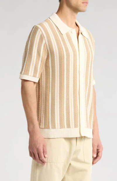 Nn07 Jackie 6636 Stripe Short Sleeve Organic Cotton Cardigan In Nude