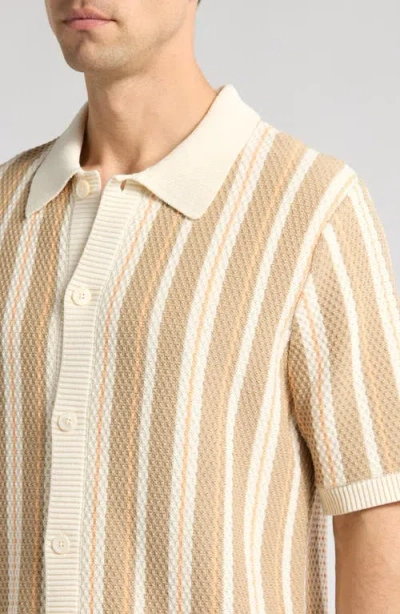 Nn07 Jackie 6636 Stripe Short Sleeve Organic Cotton Cardigan In Nude