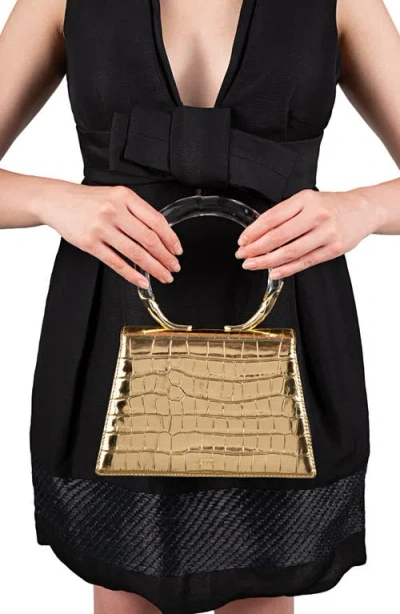 Alexis Bittar Lucite Quad Croc-embossed Top-handle Bag In Gold
