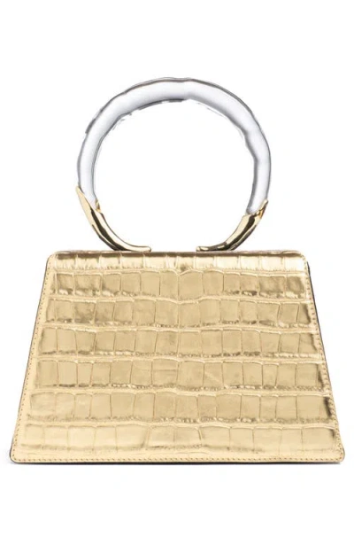 Alexis Bittar Lucite Quad Croc-embossed Top-handle Bag In Gold