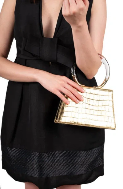 Alexis Bittar Lucite Quad Croc-embossed Top-handle Bag In Gold