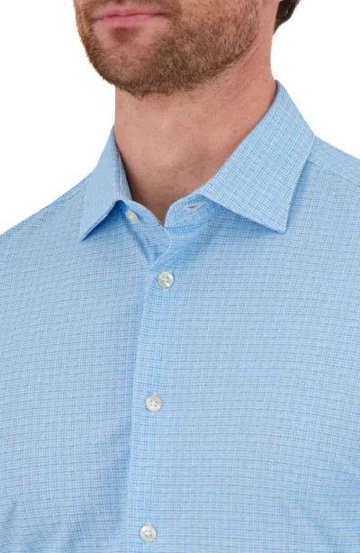 Victor Emmanuel Micro Check Print Tech Stretch Dress Shirt In Blue