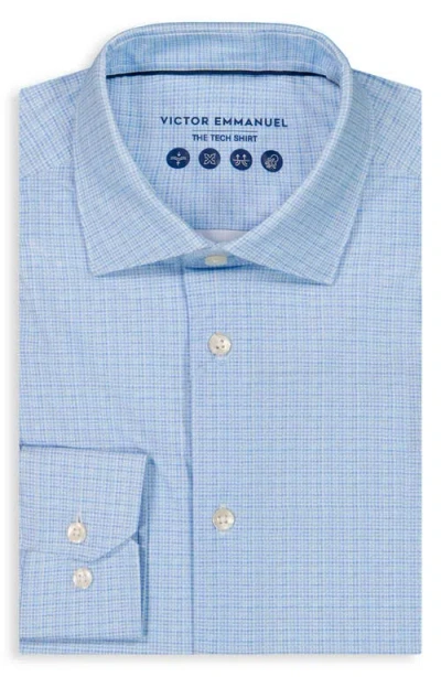 Victor Emmanuel Micro Check Print Tech Stretch Dress Shirt In Blue