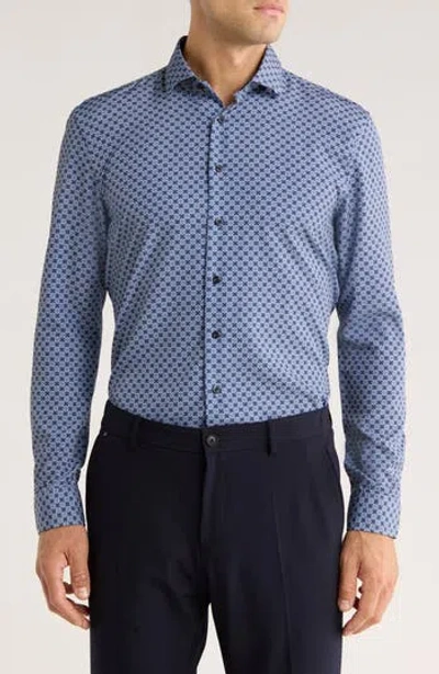 Soul Of London Geometric Stretch Button-up Shirt In Blue