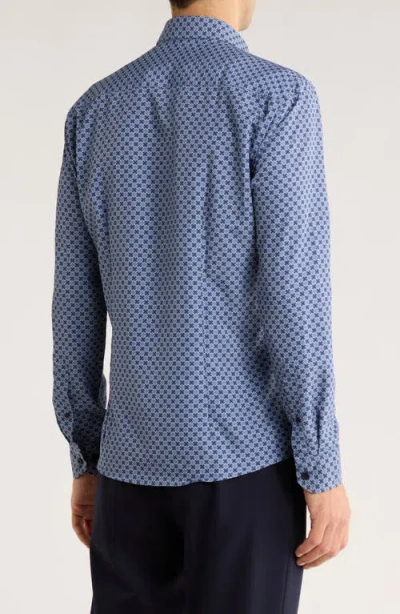 Soul Of London Geometric Stretch Button-up Shirt In Blue