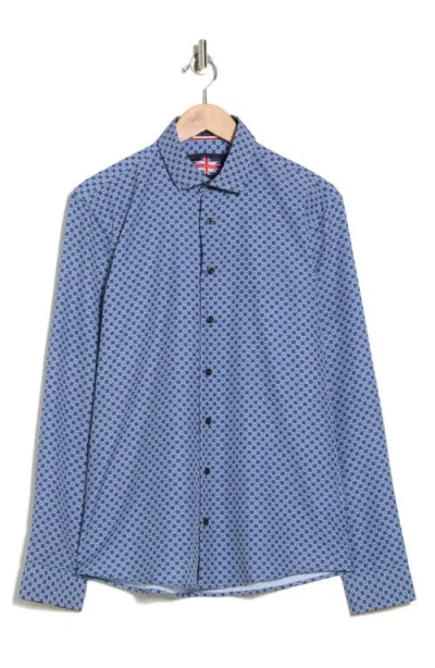 Soul Of London Geometric Stretch Button-up Shirt In Blue