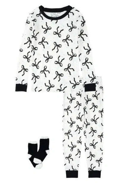 Petit Lem Kids' Fitted Two-piece Pajamas & Socks Set In White