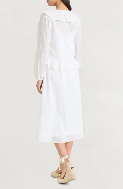 The Good Journey Ruffle Long Sleeve Midi Dress In White