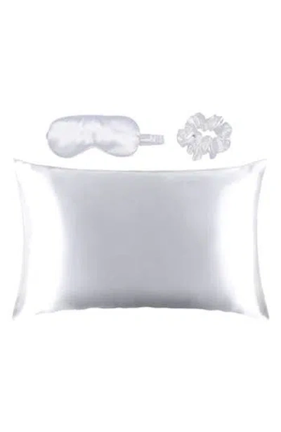 Glampton Satin Pillowcase, Scrunchi & Mask Set In White