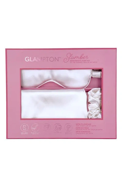 Glampton Satin Pillowcase, Scrunchi & Mask Set In White