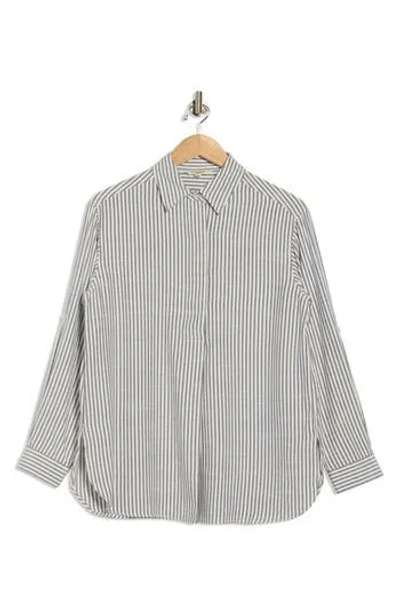 Max Studio Stripe Oversize Long Sleeve Button-up Tunic In Gray