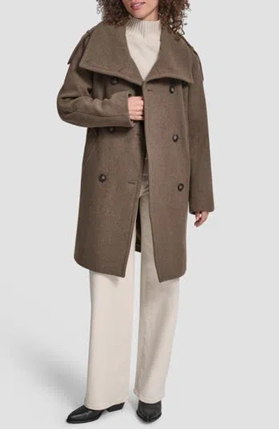 Dkny Women's Double-breasted Funnel Neck Military Coat In Animal Print