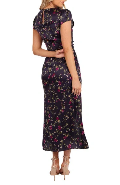 Petal And Pup Petal & Pup Lisbeth Floral Cap Sleeve Satin Midi Dress In Purple