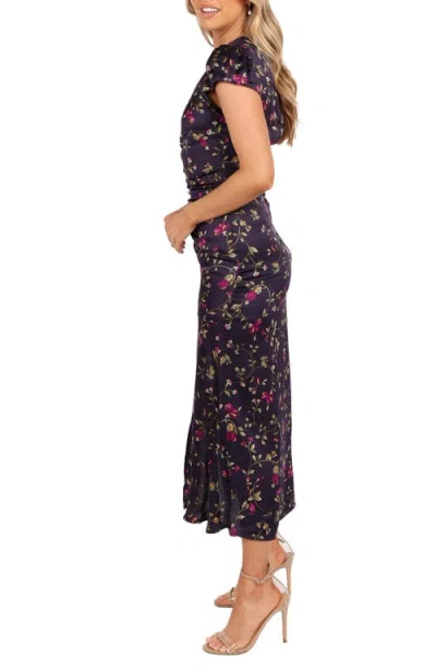 Petal And Pup Petal & Pup Lisbeth Floral Cap Sleeve Satin Midi Dress In Purple
