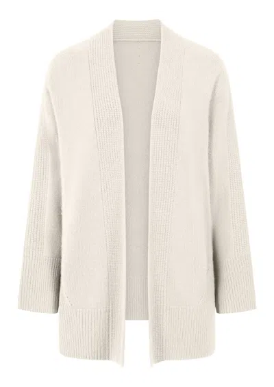 Loop Cashmere Women's Ribbed Detail Edge To Edge Cardigan In Snow White In Neutral