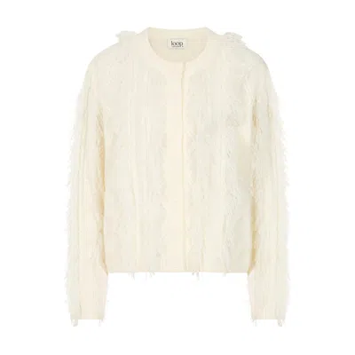 Loop Cashmere Women's Fringe Cable Jacket In Snow White In Neutral