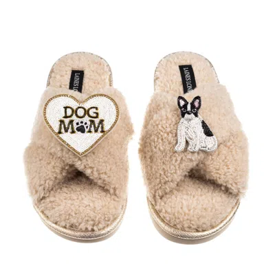 Laines London Women's Brown / Neutrals Boucle Slippers With Dog Mum/mom & Black/white Sitting French Bulldog Brooc In Brown