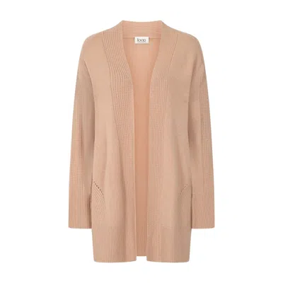 Loop Cashmere Women's Neutrals / Brown Ribbed Detail Edge To Edge Cardigan In Toffee