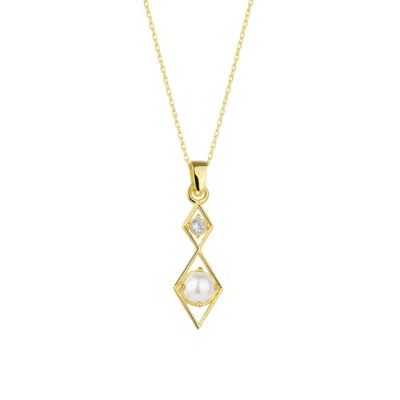 Spero London Women's Sterling Silver Rhombus 3d Pearl Necklace - Gold In Gold
