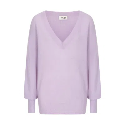 Loop Cashmere Women's Purple Relaxed Lofty V-neck Sweater In Siberian Lilac