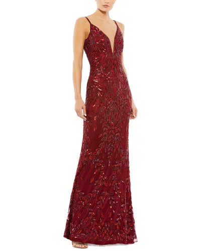 Mac Duggal 5107 Embellished Gold Leaf Long Evening Gown In Burgundy