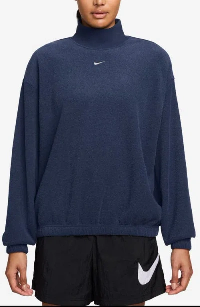 Nike Phoenix Plush Cozy Oversized Mock Neck Sweatshirt In Blue