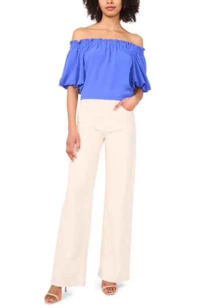 Vince Camuto Print Off The Shoulder Puff Sleeve Top In Blue