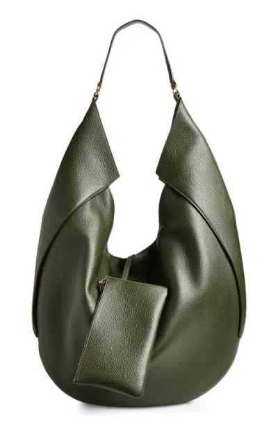 Ree Projects Large Riva Pebbled Leather Hobo Bag In Green
