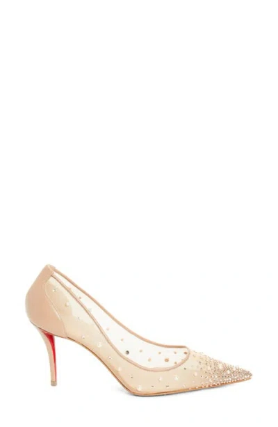 Christian Louboutin Follies Crystal Embellished Mesh Pointed Toe Pump In Neutral