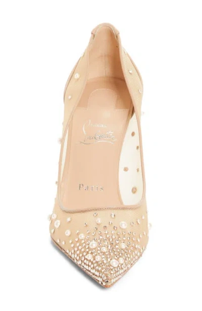 Christian Louboutin Follies Crystal Embellished Mesh Pointed Toe Pump In Neutral