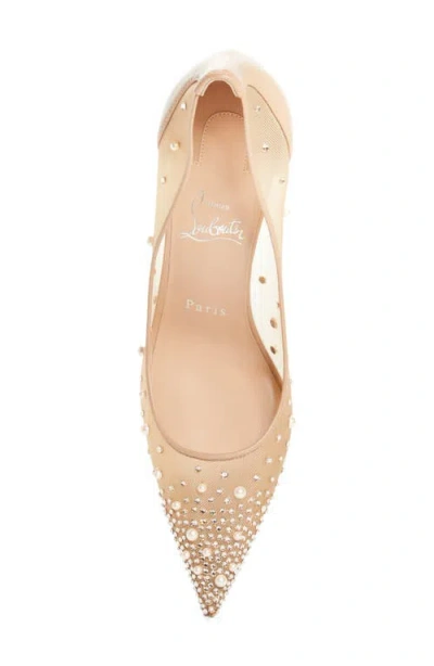 Christian Louboutin Follies Crystal Embellished Mesh Pointed Toe Pump In Neutral