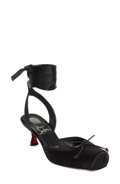 Christian Louboutin 55mm Cassia Lace-up Satin Ballet Pumps In Black