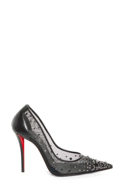 Christian Louboutin Miss Z Degrastrass Perla Mesh Nylon Pumps With Rhinestones In Black