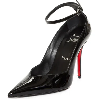 Christian Louboutin Black Patent Leather Erozee Pumps With Ankle Strap In Black